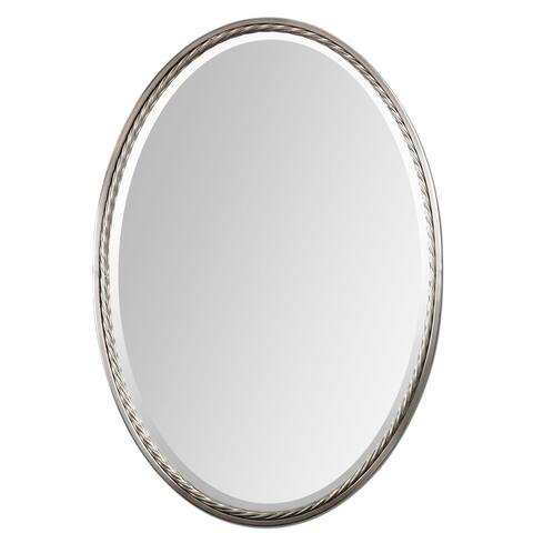 Uttermost Casalina Textured Brushed Nickel Frame Oval Wall Mirror - Brushed Nickel - 22x32x1.75