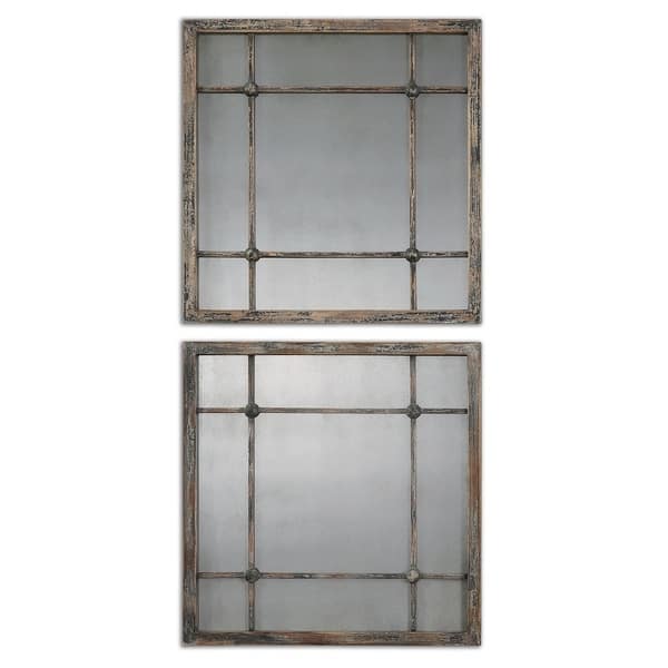 slide 2 of 3, Uttermost Saragano Slate Blue Square Mirrors (Set of 2) - 19x19x1