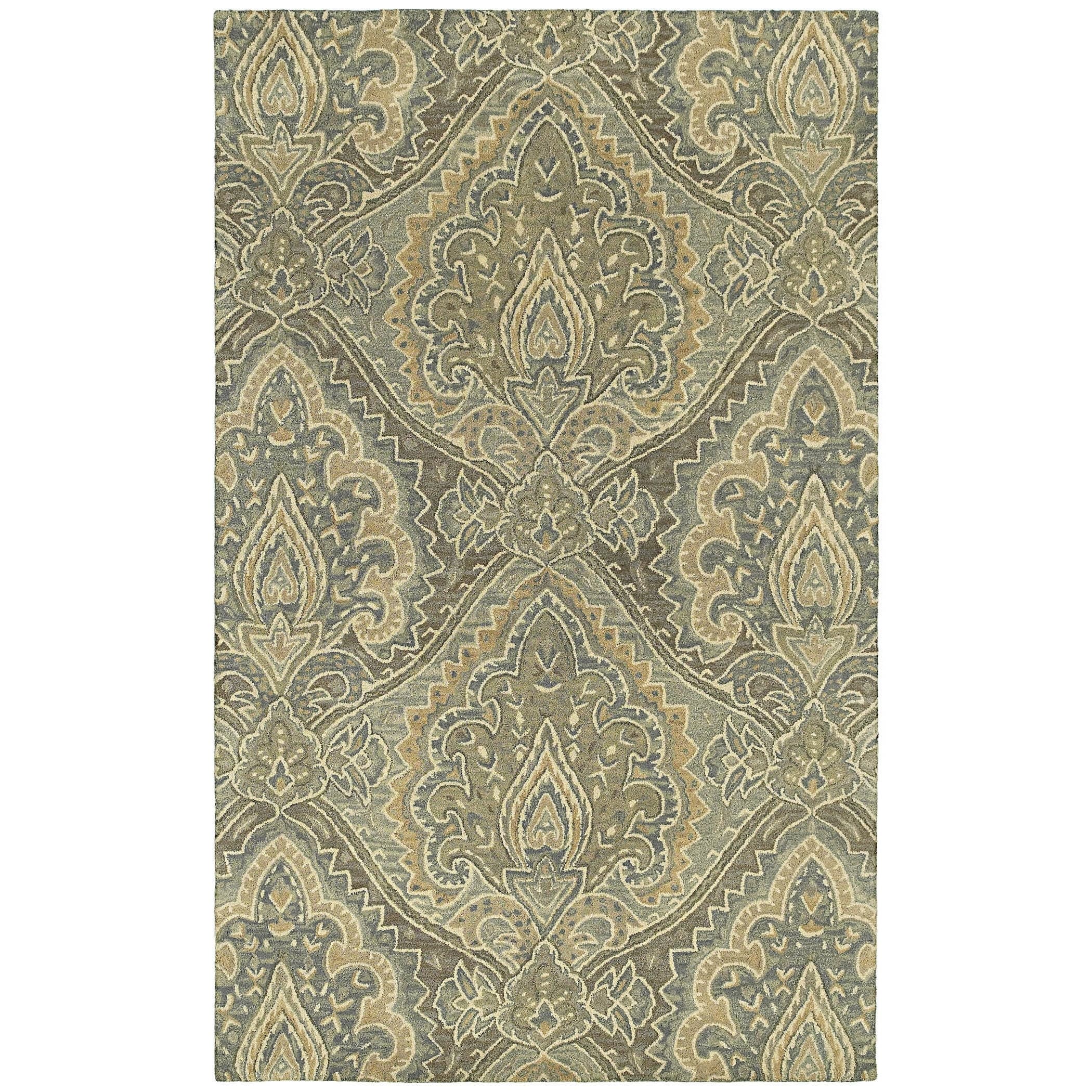 St. Joseph Sage Damask Hand tufted Wool Rug (36 X 53)