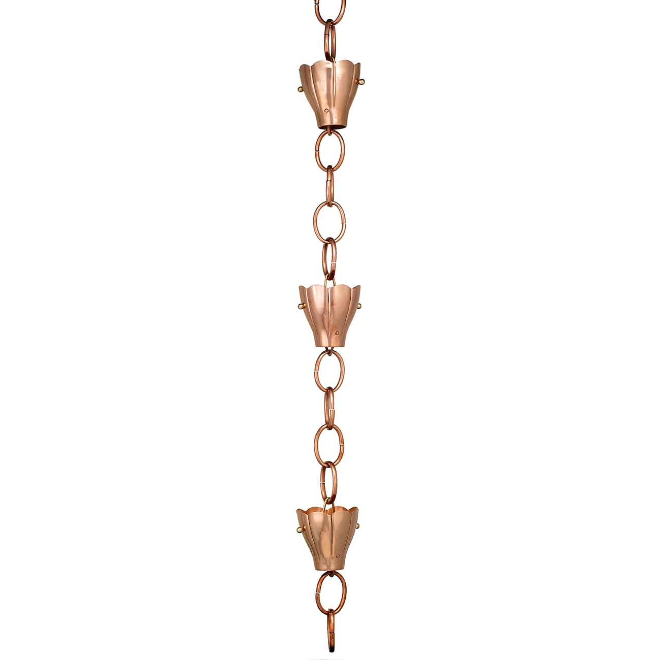 6 Cup Crocus Rain Chain In Polished Copper