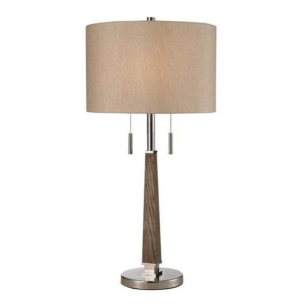 2-Light Wood and Polished Nickel Table Lamp - Brown
