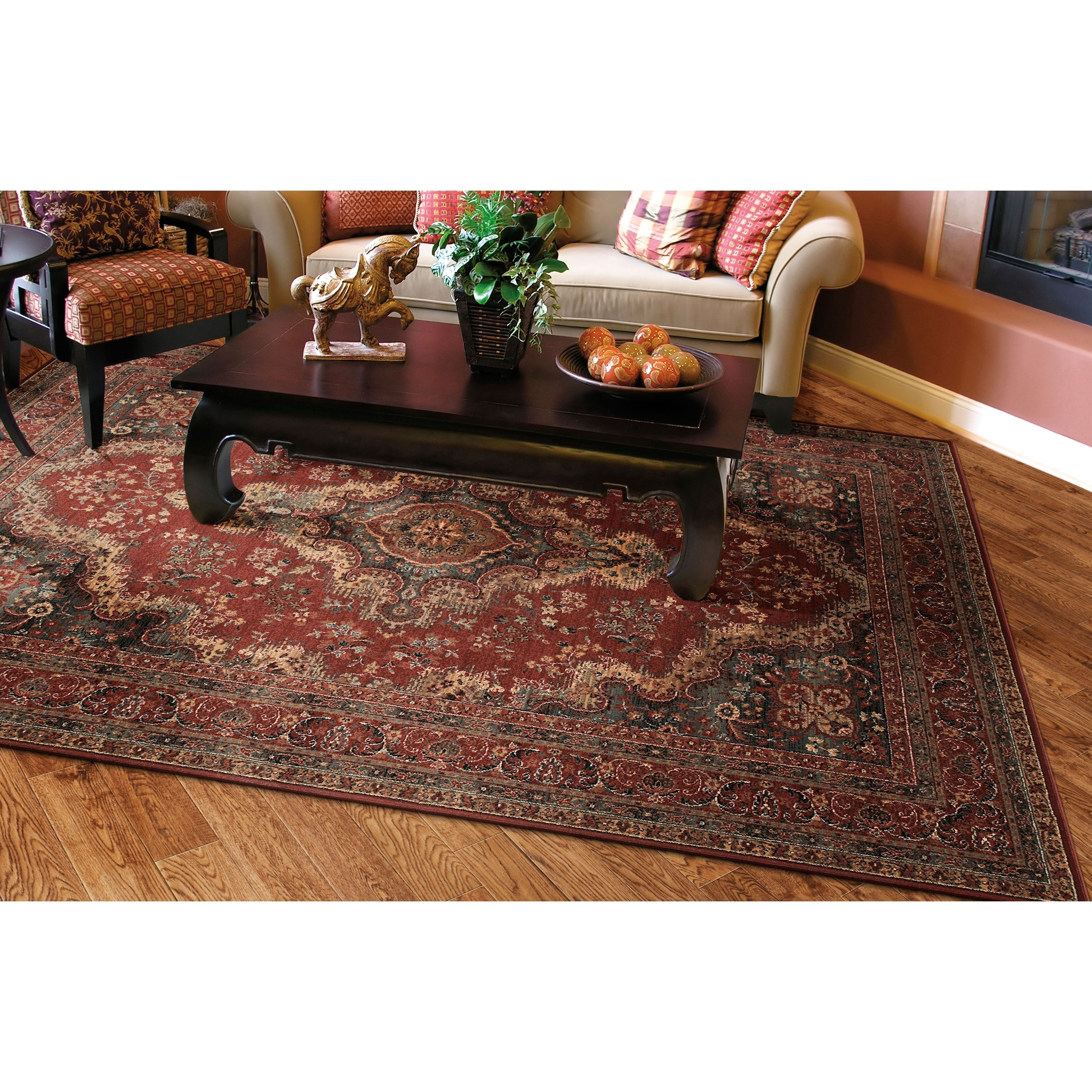 Old World Classics Kerman Medallion Rug (53 X 76) (100 percent New Zealand semi worsted woolContains latex YesPile height 0.28 inchesStyle IndoorPrimary color BurgundySecondary colors Antique cream, black, burnished rust, navy and sagePattern Floral