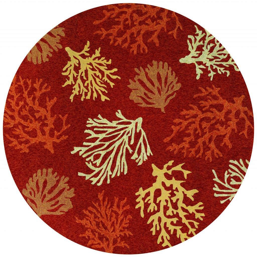 Hand Hooked Outdoor Escape Sea Reef Terra Cotta Round Rug (710)