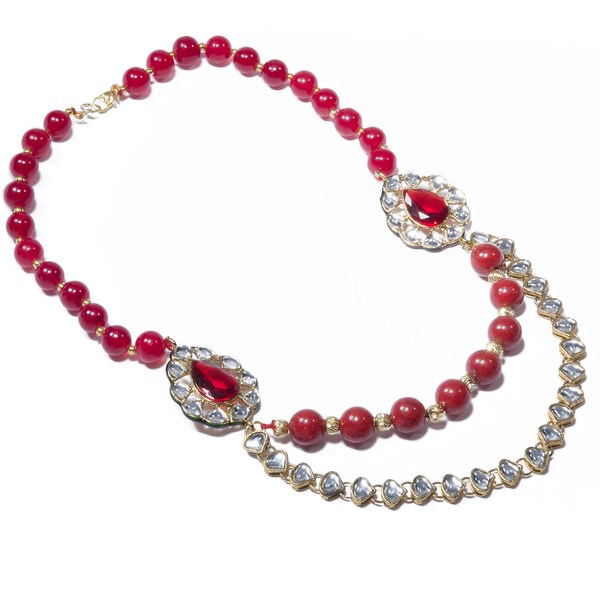 Handmade Red Bead Kundan Handmade Necklace