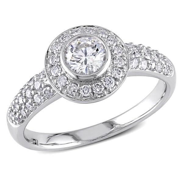 Shop Miadora Signature Collection 14k White Gold 1ct TDW Bezel-set Halo ...