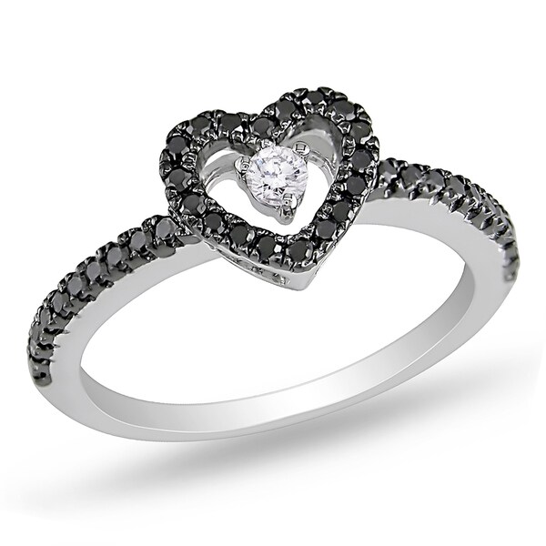 Miadora 14k Gold 1/4ct TDW Black and White Floating Diamond Heart Ring