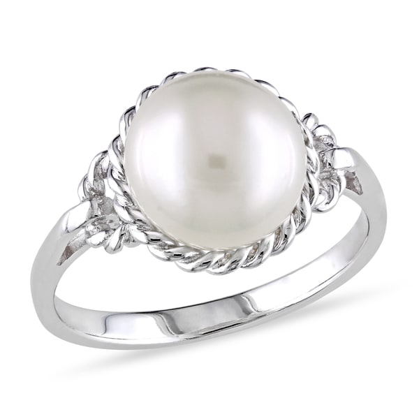 Miadora Sterling Silver Pearl Ring (9-9.5 mm) - 15843565 - Overstock ...