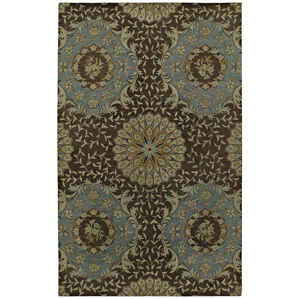 St. Joseph Chocolate Brown Damask Hand-Tufted Wool Rug - 9'6" x 13'
