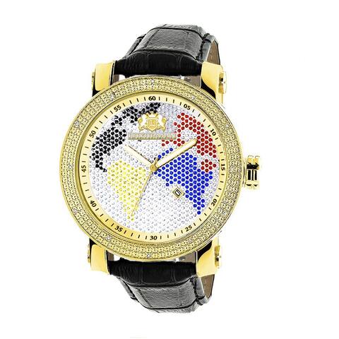 Luxurman Men's Multi-colored World Map 0.18ct Diamond Watch with Leather Strap Set
