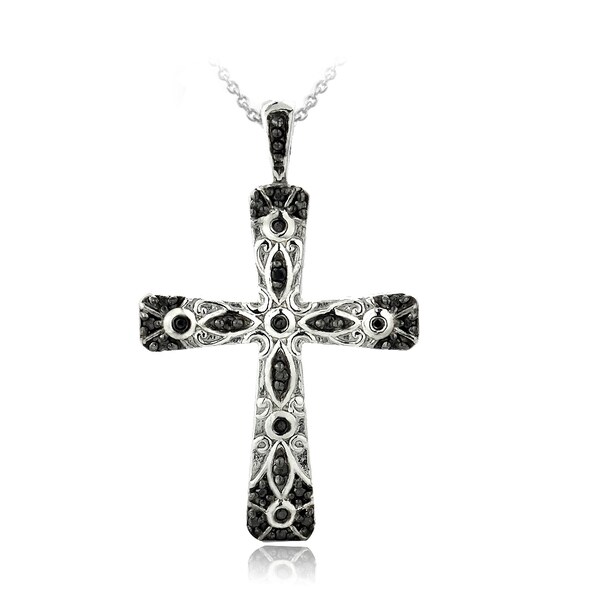 Shop DB Designs Sterling Silver Black Diamond Accent Cross Necklace ...