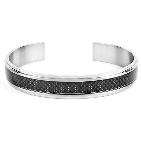 Crucible Stainless Steel Men's Black Carbon Fiber Inlay Cuff Bracelet West Coast Jewelry Men's Bracelets