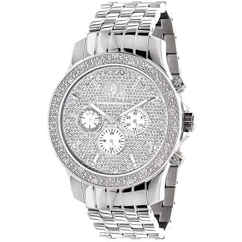 Luxurman Men's Real 1/4ct TDW White Diamond Watch with Metal Band and Extra Leather Straps