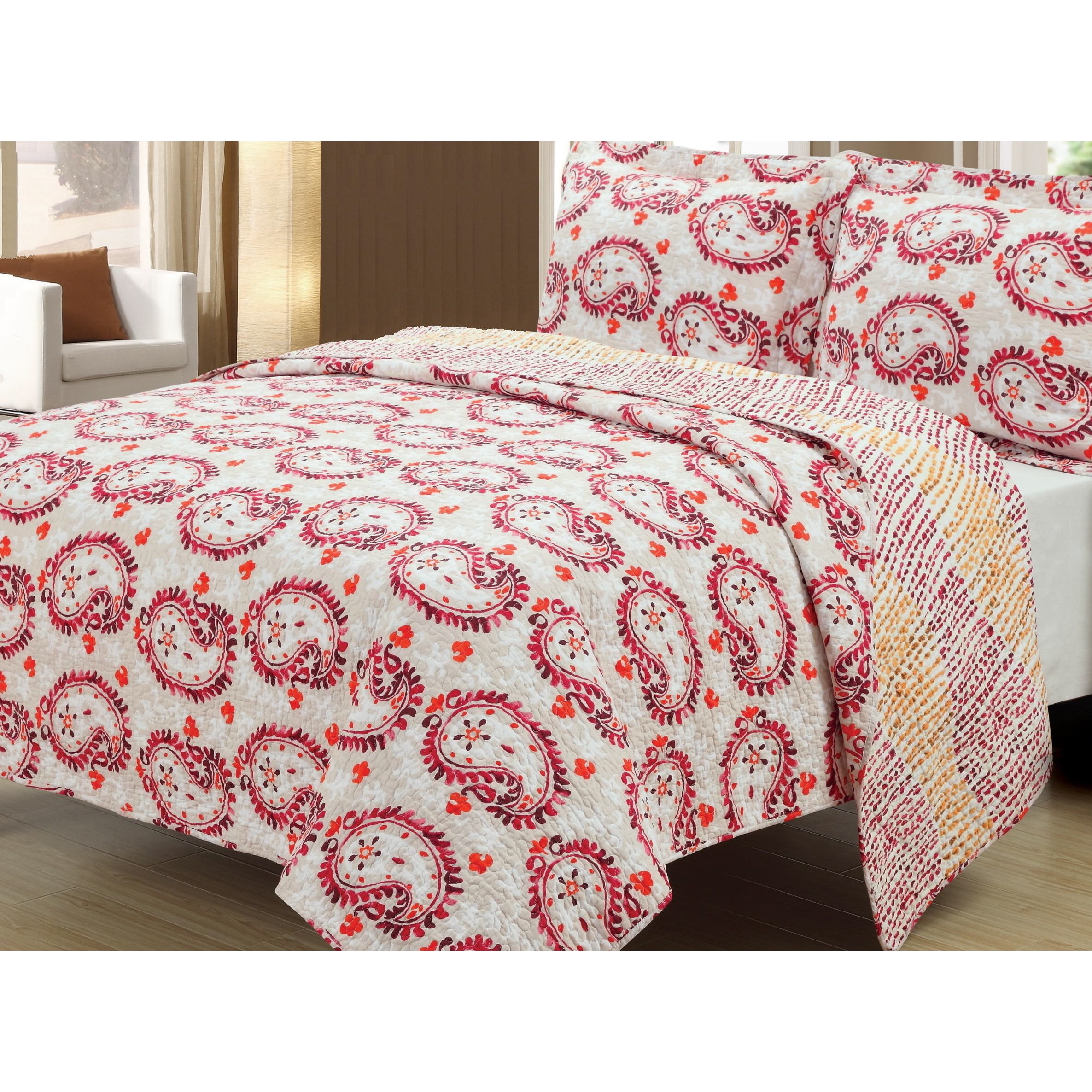 Chalet 3 piece Reversible Cotton Quilt Set