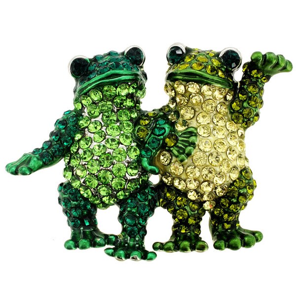 Green Crystal Frog Couple Animal Brooch