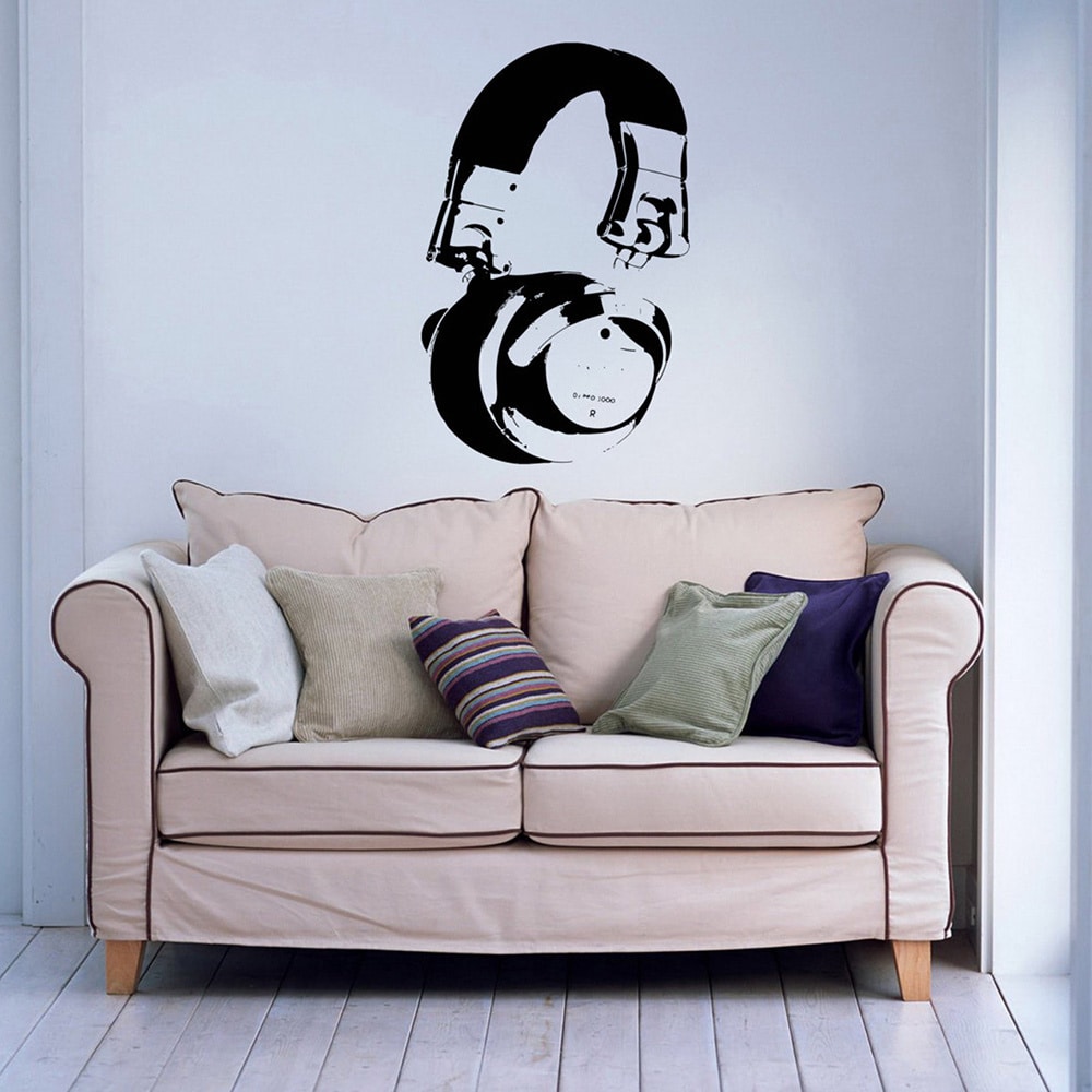 Headphones Vinyl Wall Decal (Glossy blackEasy to applyDimensions 25 inches wide x 35 inches long )