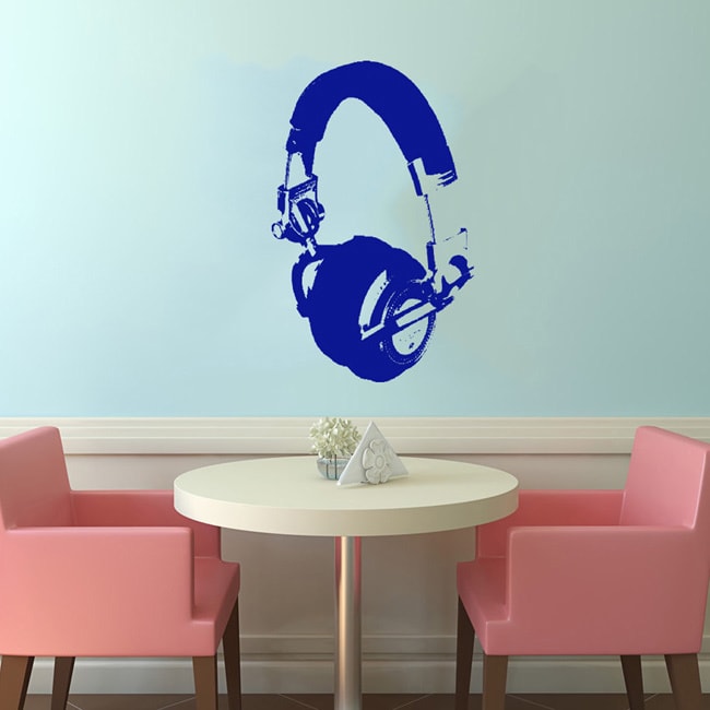 Headphones Vinyl Wall Decal (Glossy blueEasy to applyDimensions 25 inches wide x 35 inches long )