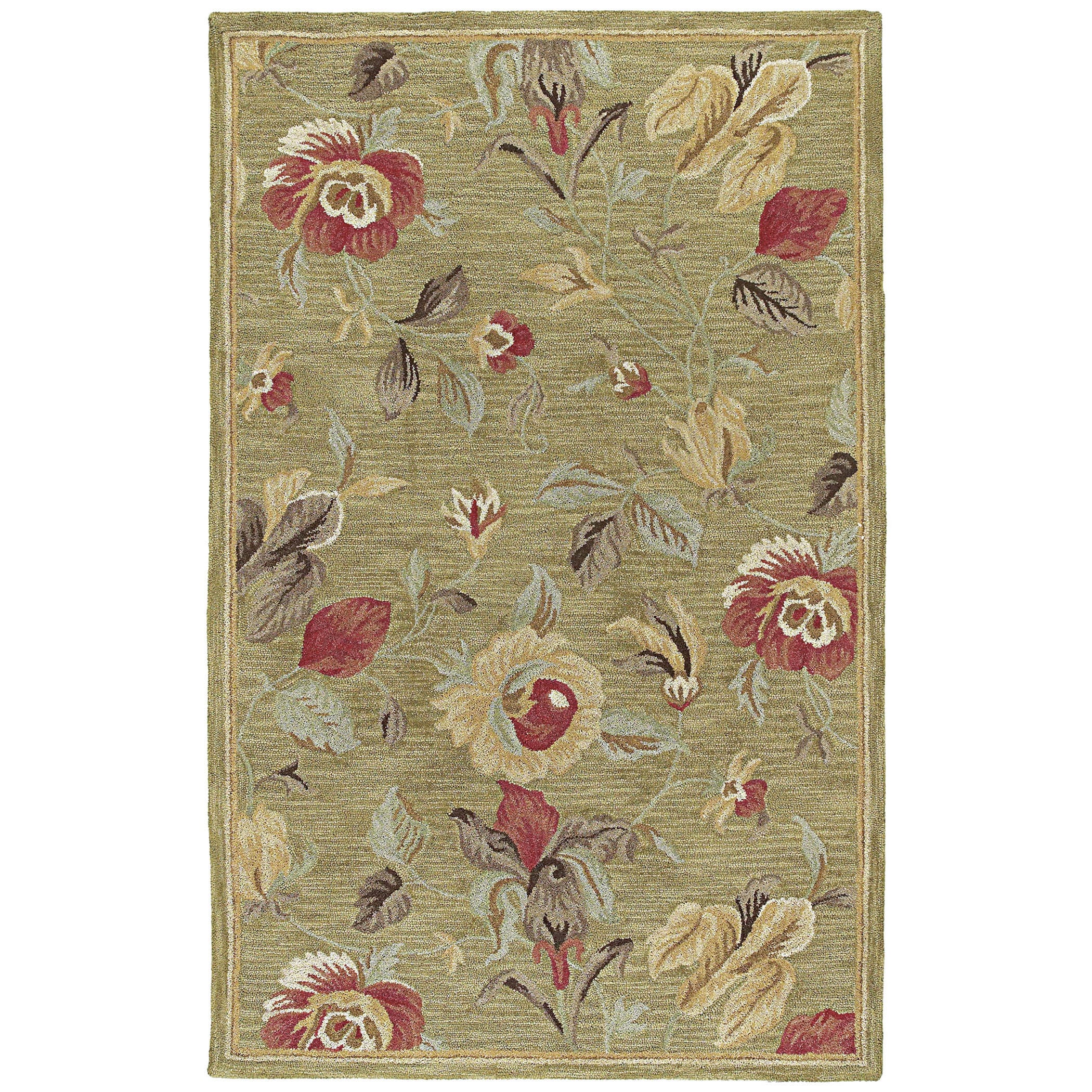 Lawrence Light Olive Floral Hand tufted Wool Rug (50 X 79)