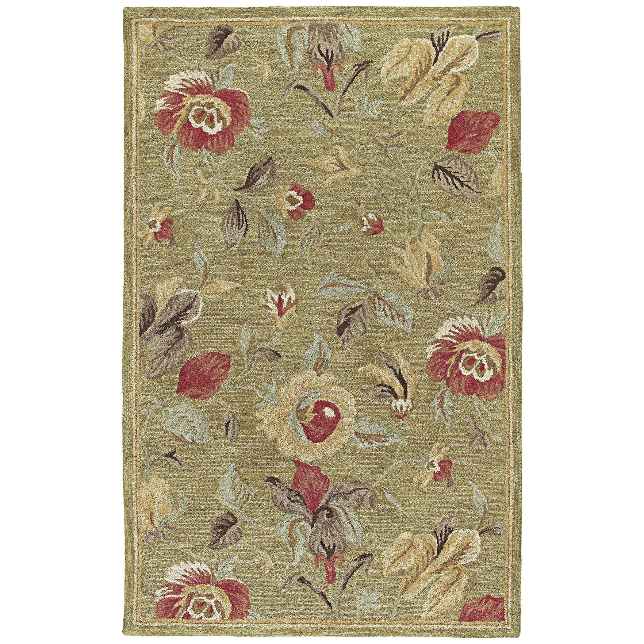 Lawrence Light Olive Floral Hand tufted Wool Rug (76 X 90)