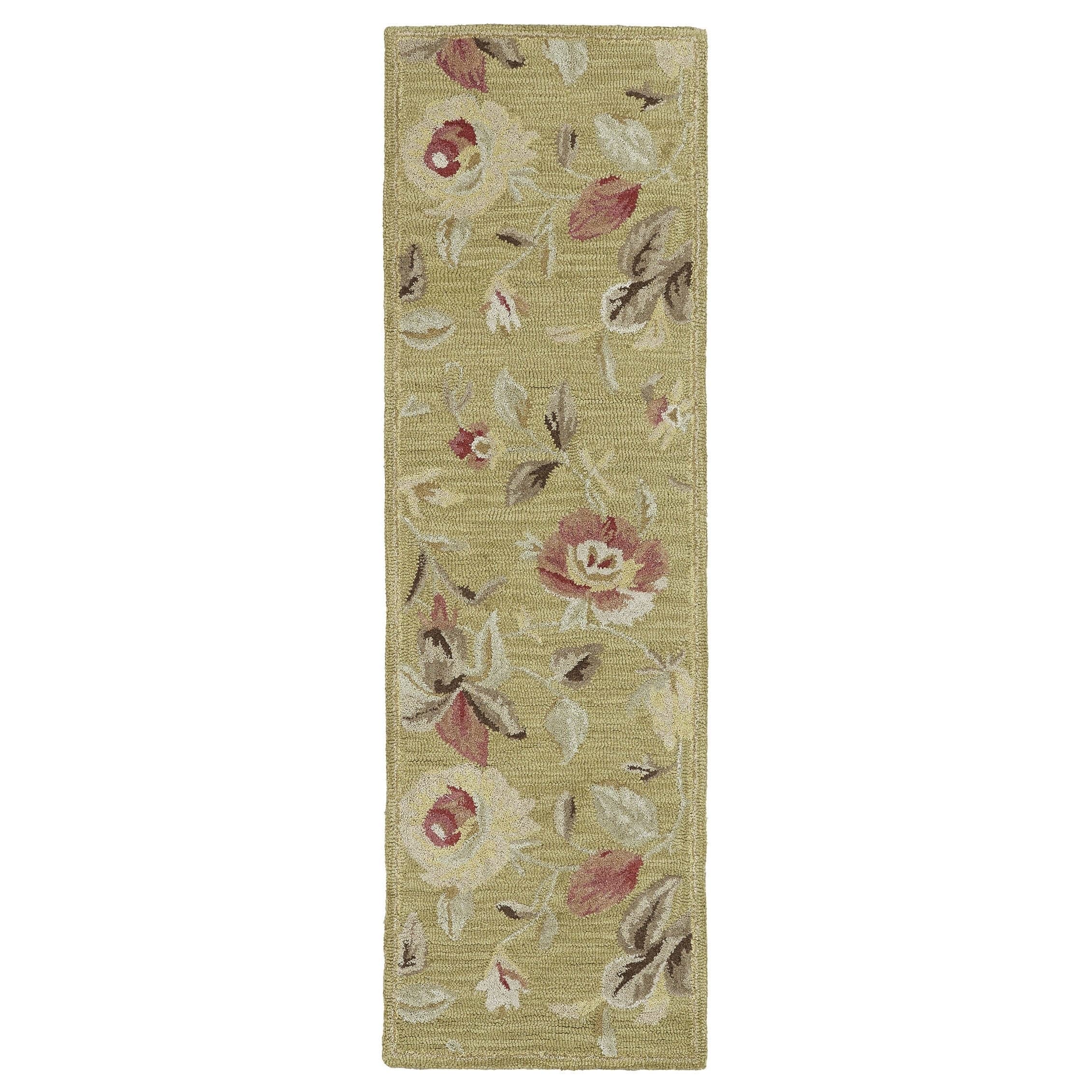 Lawrence Light Olive Floral Hand tufted Wool Rug (23 X 76)