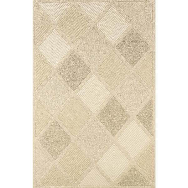 Hand-Crafted Barlow Diamonds White/Tan Area Rug - 5'6" x 8'