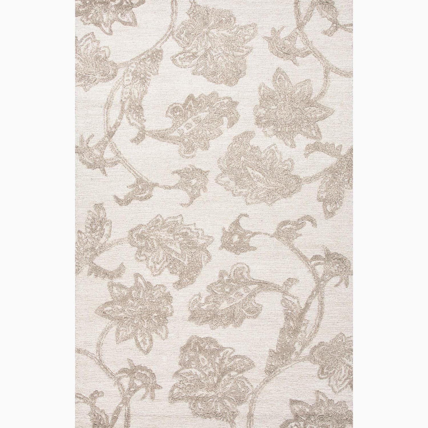 Hand made Floral Pattern Ivory/ Gray Wool/ Art Silk Rug (8x11)