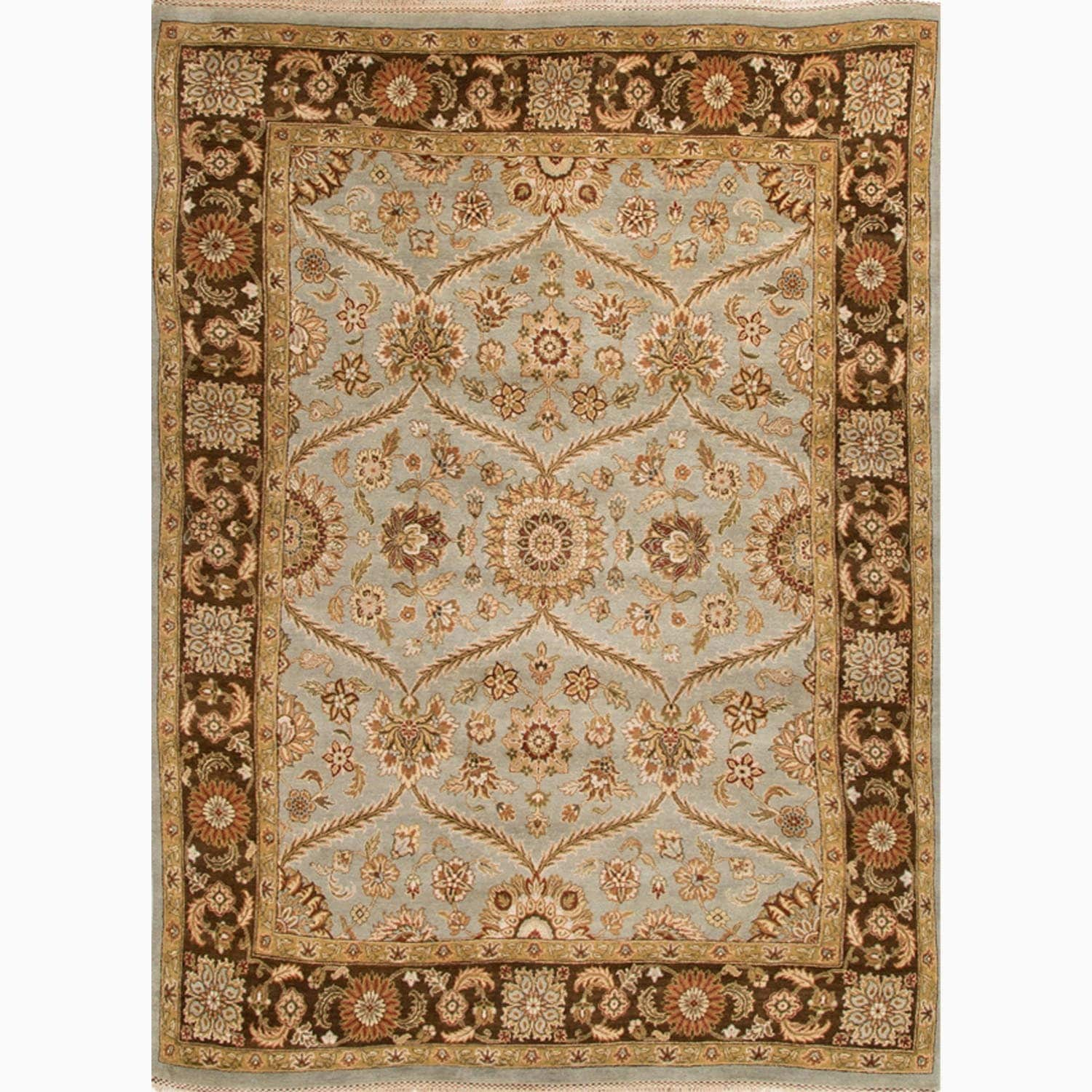 Hand made Oriental Pattern Blue/ Brown Wool Rug (4x6)