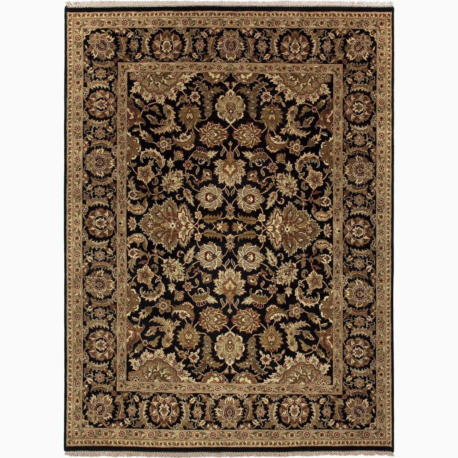 Handmade Oriental pattern Black/ Tan Wool Area Rug (6 X 9)