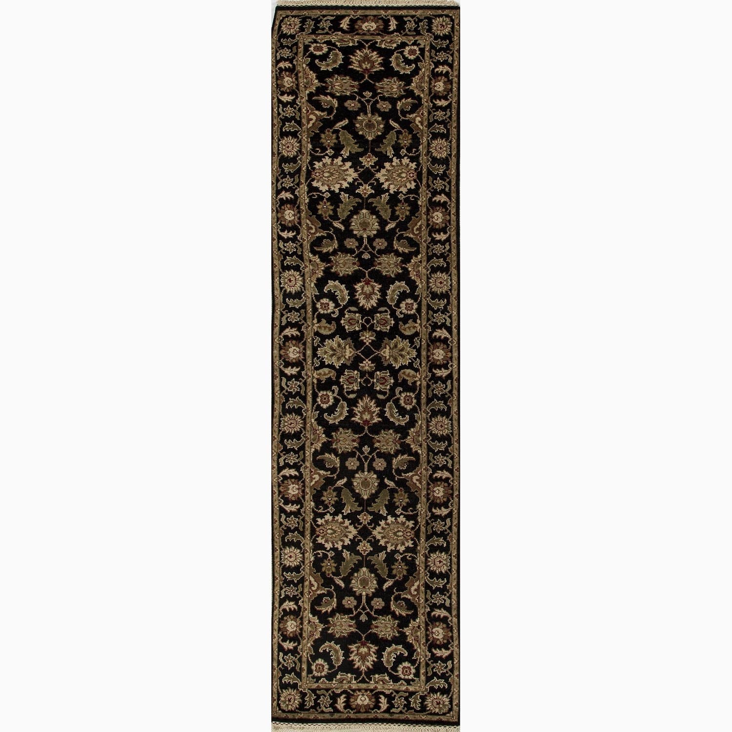 Hand made Oriental Pattern Black/ Tan Wool Rug (2.6x8)