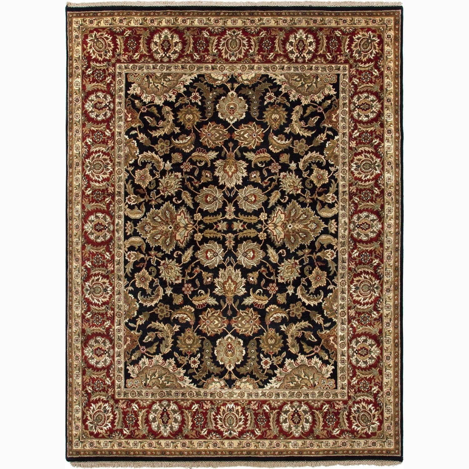 Hand made Oriental Pattern Black/ Red Wool Rug (9x12)