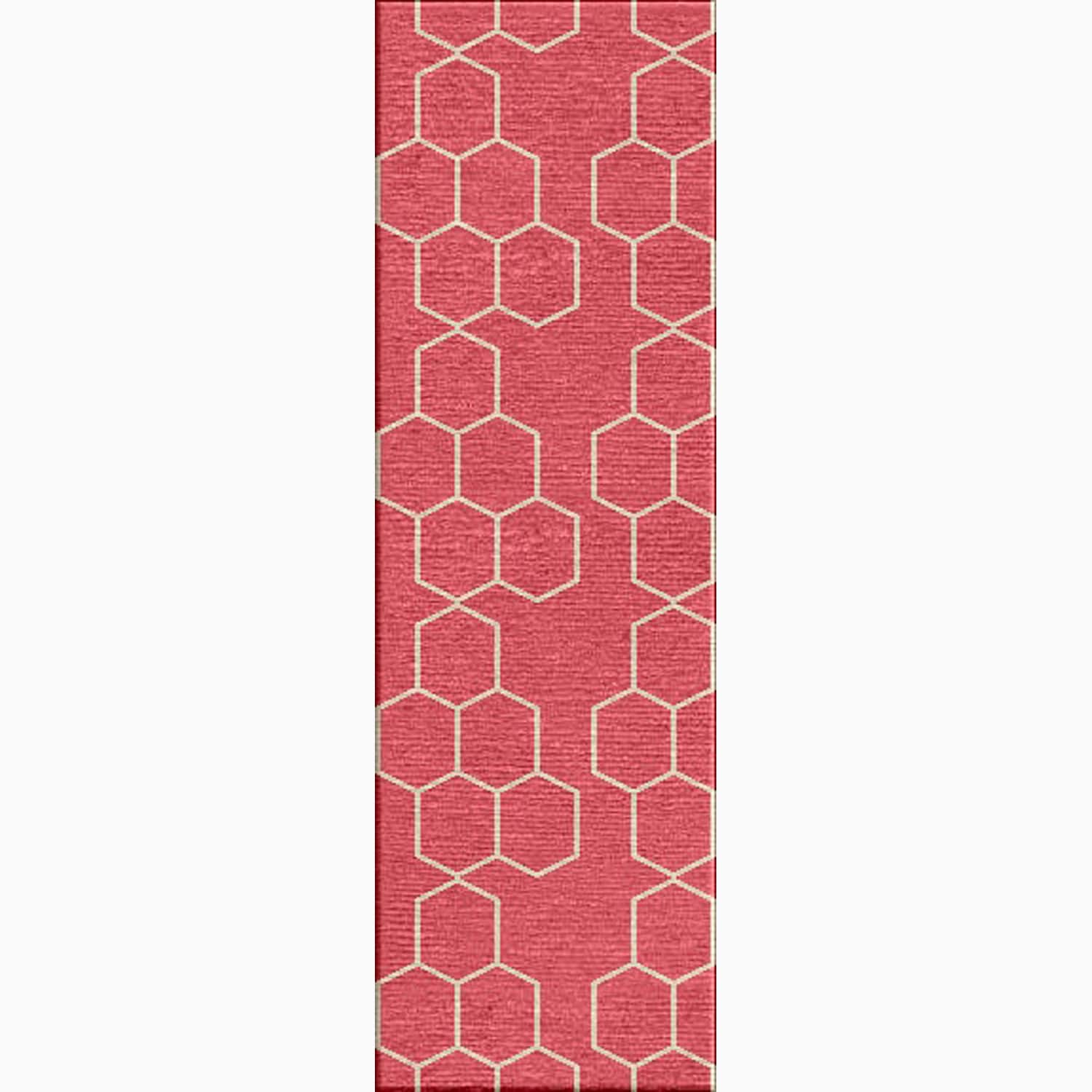 Hand made Geometric Pattern Red/ Ivory Wool Rug (2.6x8)