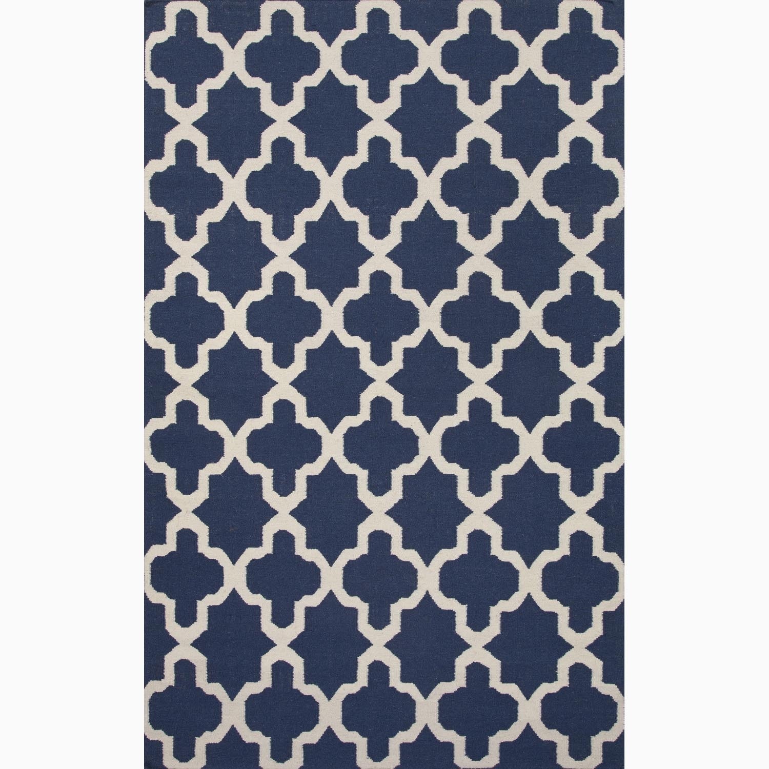 Hand made Moroccan Pattern Blue/ Ivory Wool Rug (5x8)
