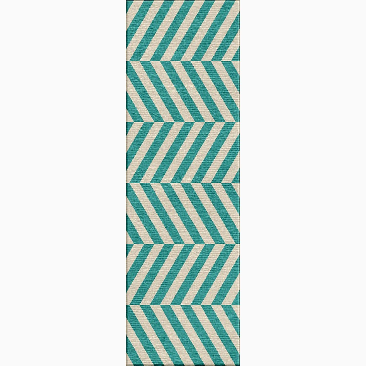 Handmade Stripe Pattern Blue/ Ivory Wool Area Rug (2.6x8)