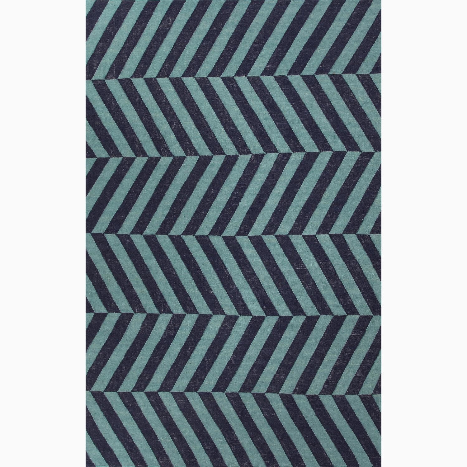 Hand made Stripe Pattern Blue Wool Rug (9x12)