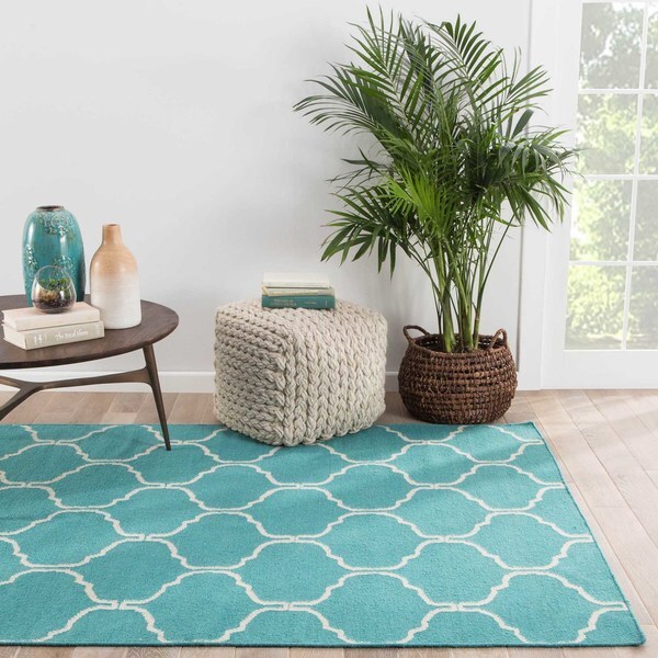Lark Handmade Trellis Teal/ White Area Rug (9' X 12') - 9' x 12'