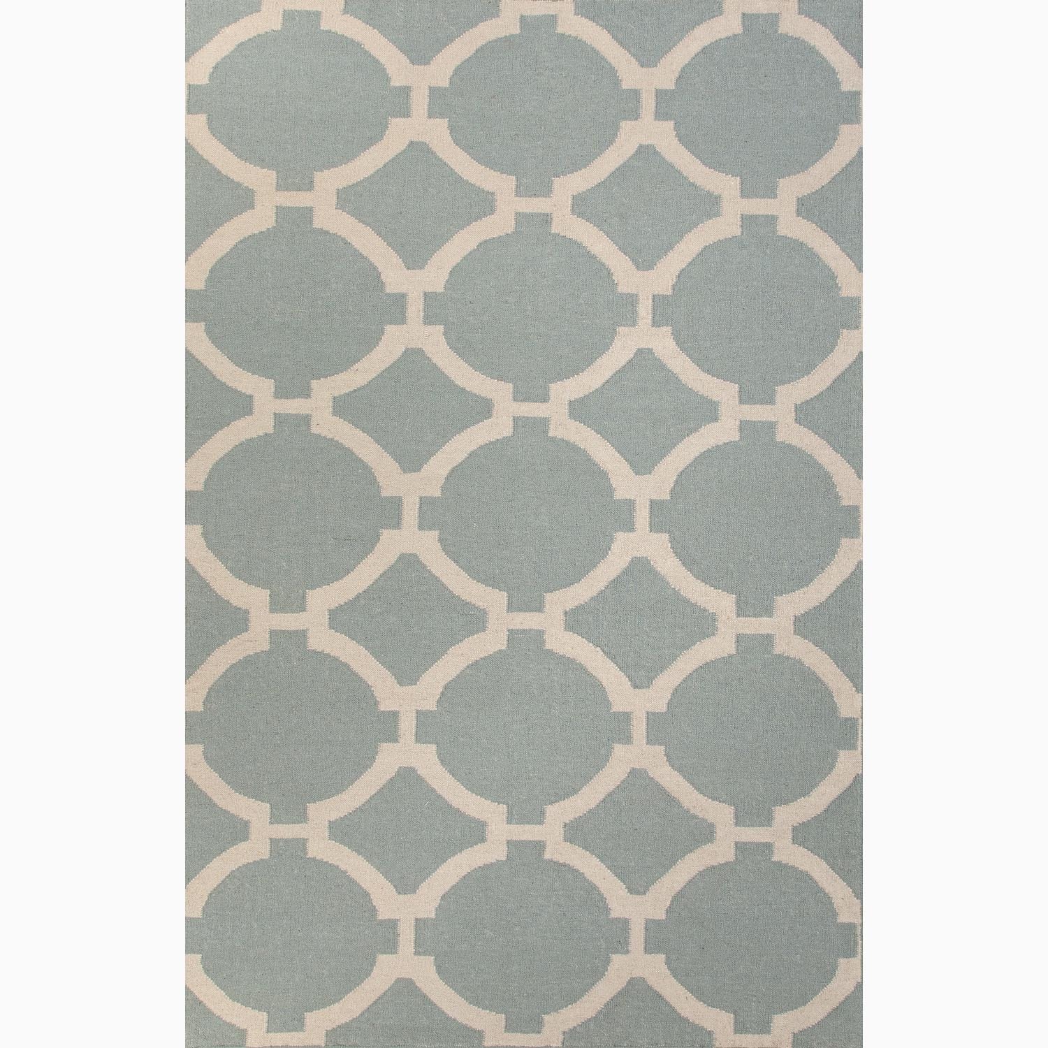 Hand made Geometric Pattern Blue/ Ivory Wool Rug (9x12)