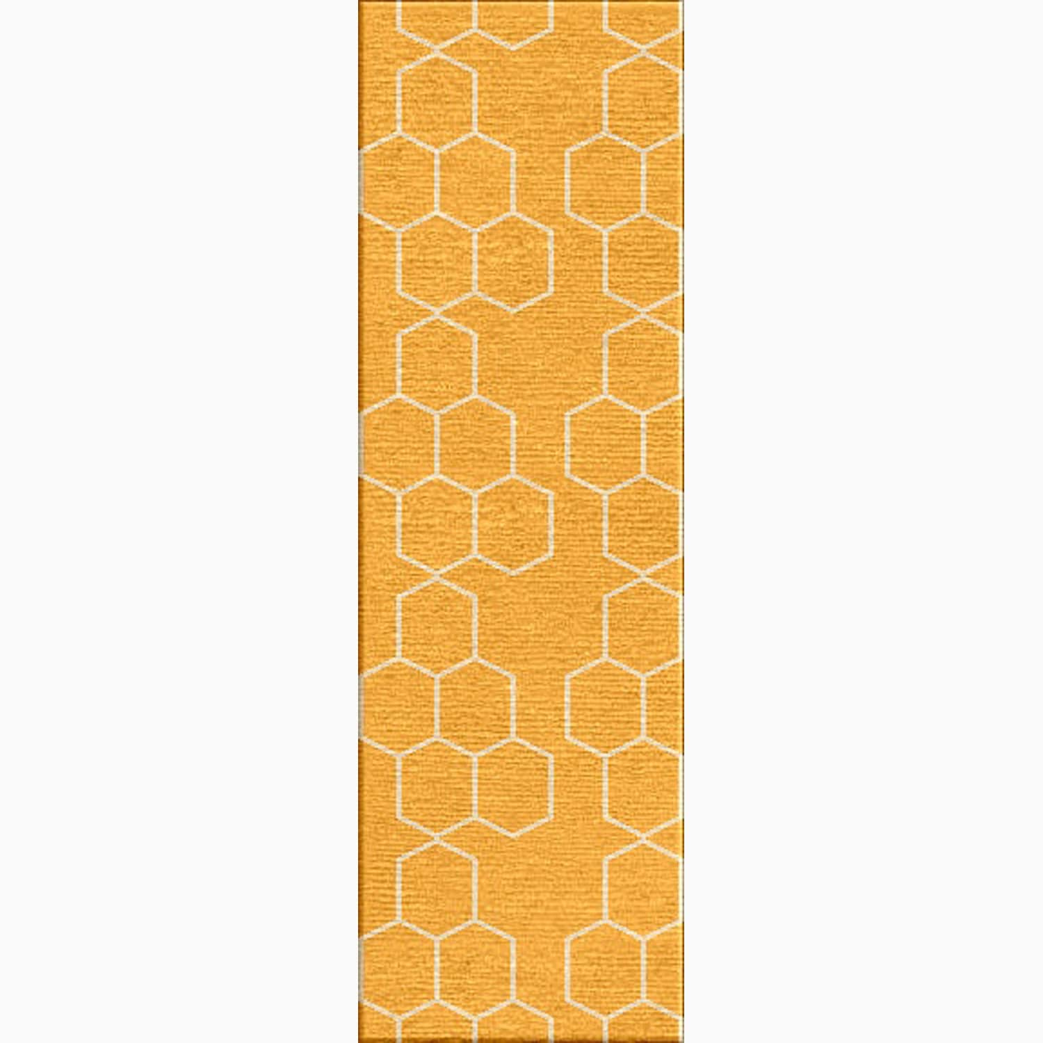 Hand made Geometric Pattern Yellow/ Ivory Wool Rug (2.6x8)