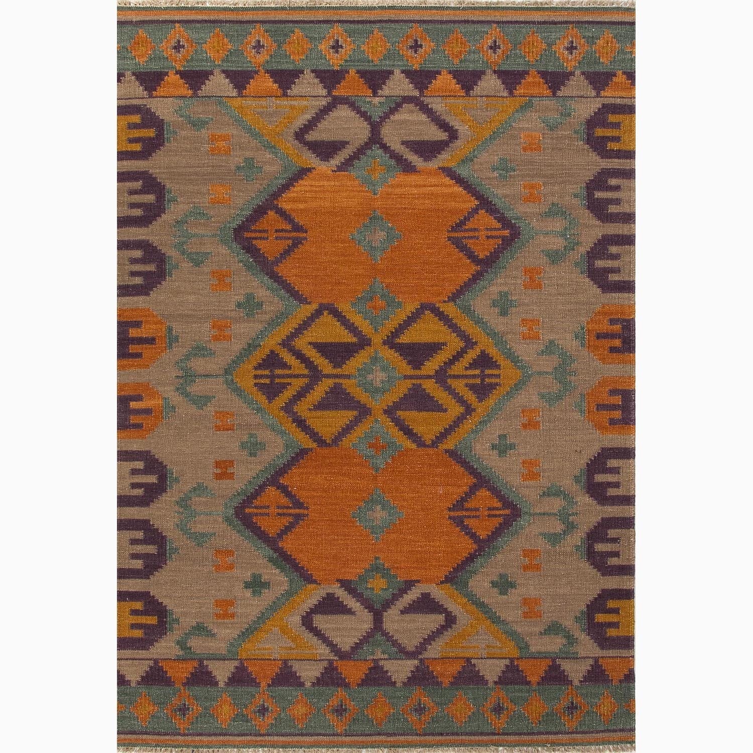 Hand made Orange/ Purple Wool Natural Rug (5x8)