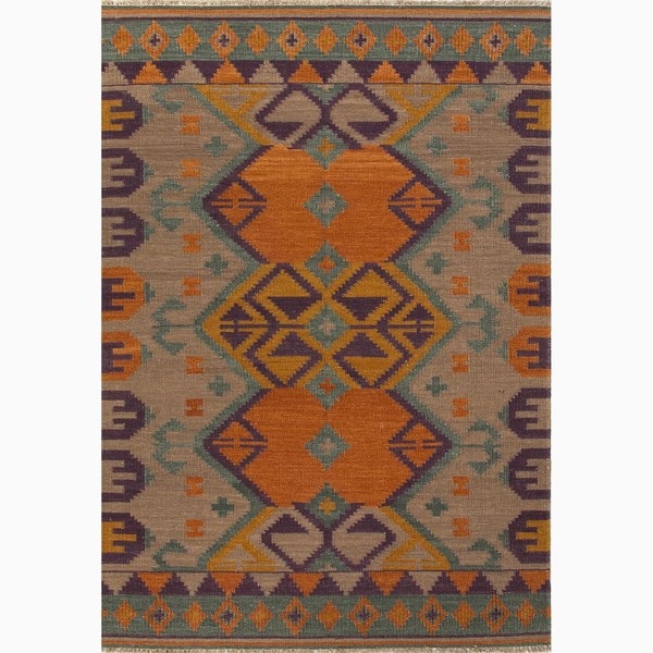 Hand Made Orange/ Purple Wool Natural Rug (8x10)   Shopping