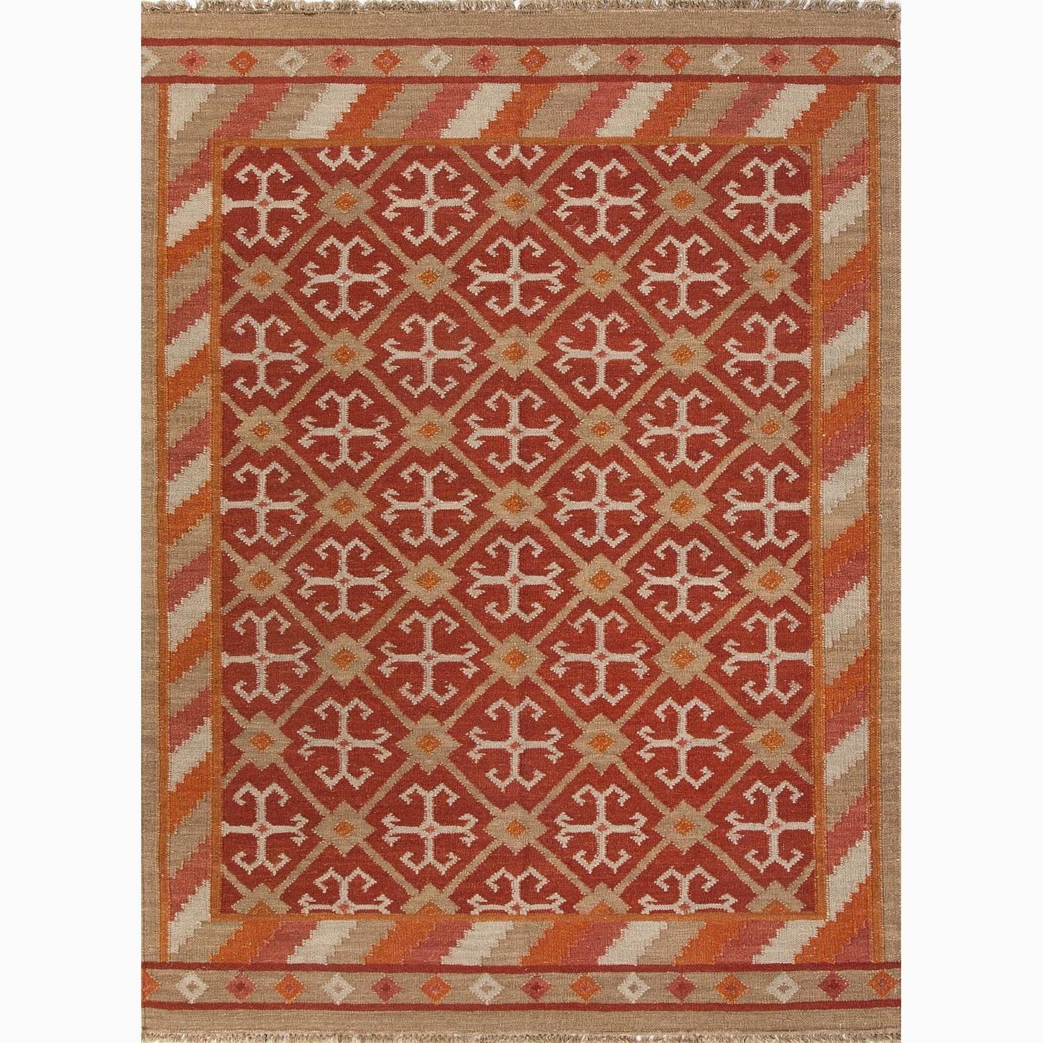 Hand made Red/ Taupe Wool Natural Rug (4x6)