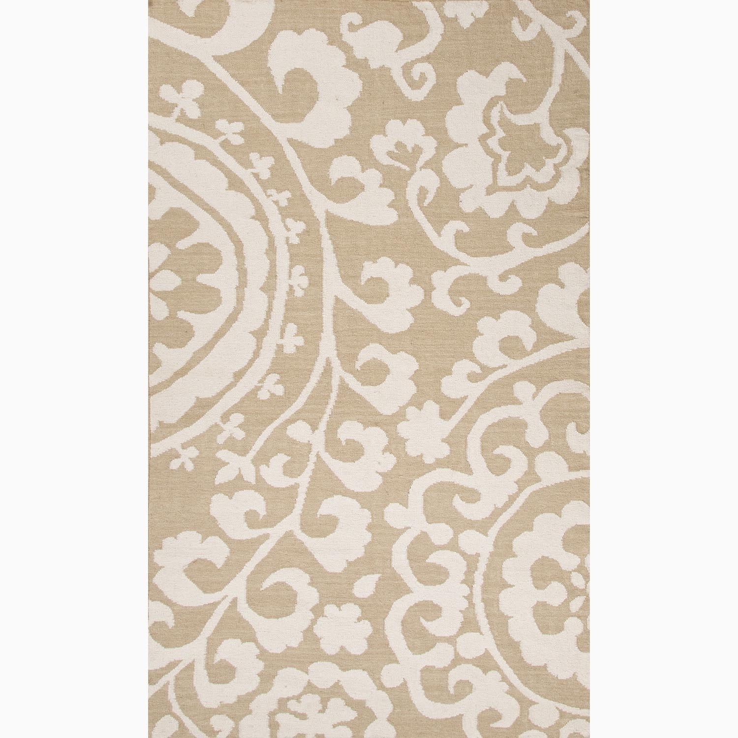 Hand made Floral Pattern Taupe/ Ivory Wool Rug (8x10)