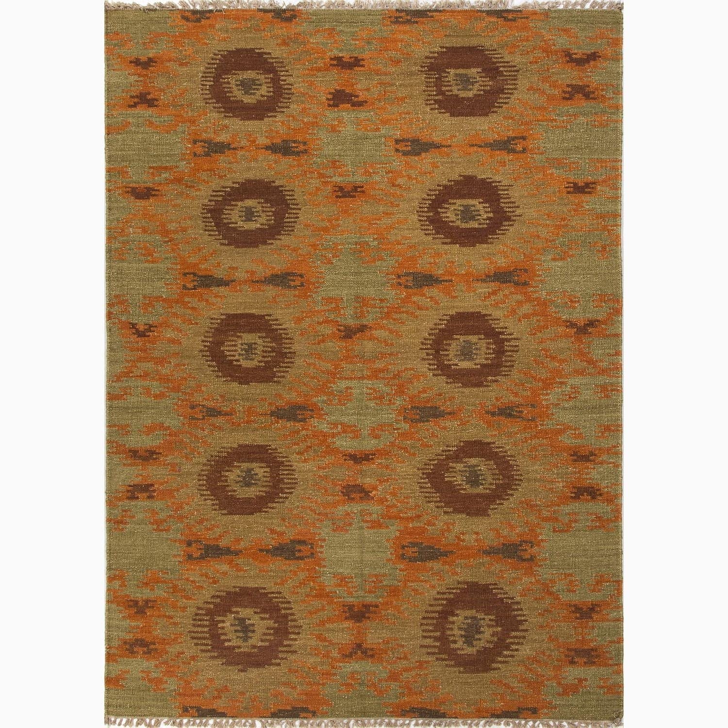 Hand made Orange/ Green Wool Natural Rug (8x10)