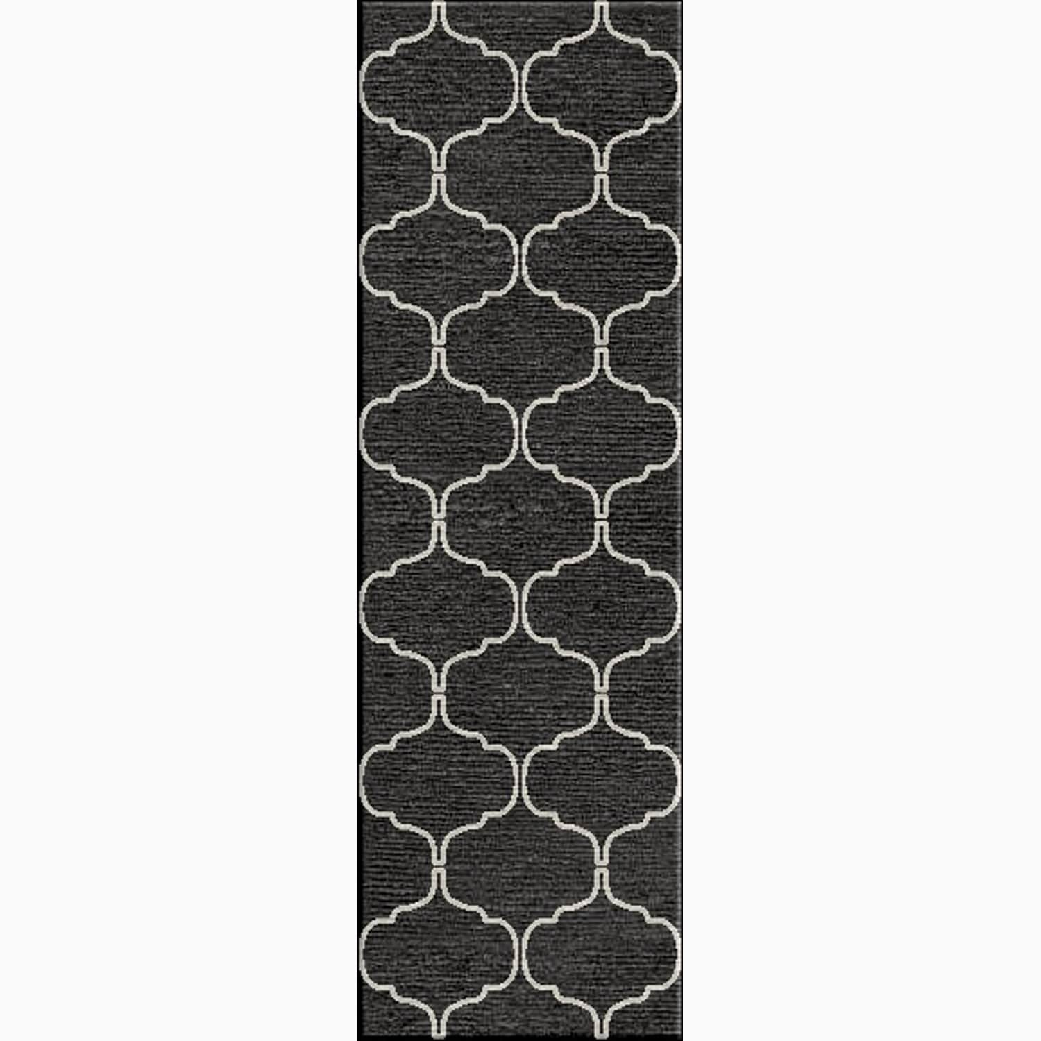 Handmade Moroccan Pattern Black/ Ivory Wool Rug (26 X 8)