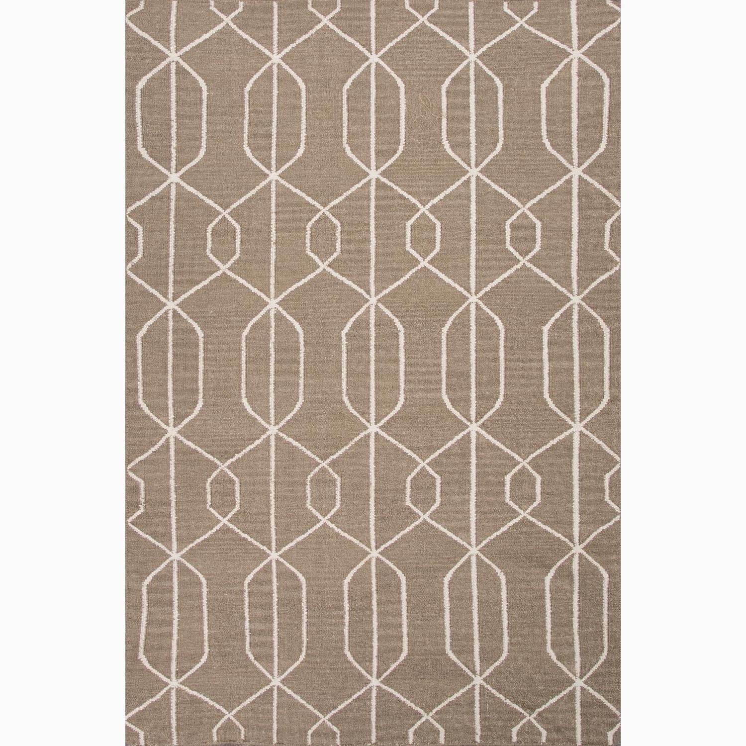 Hand made Geometric Pattern Taupe/ Ivory 100 percent Wool Rug (3.6x5.6)