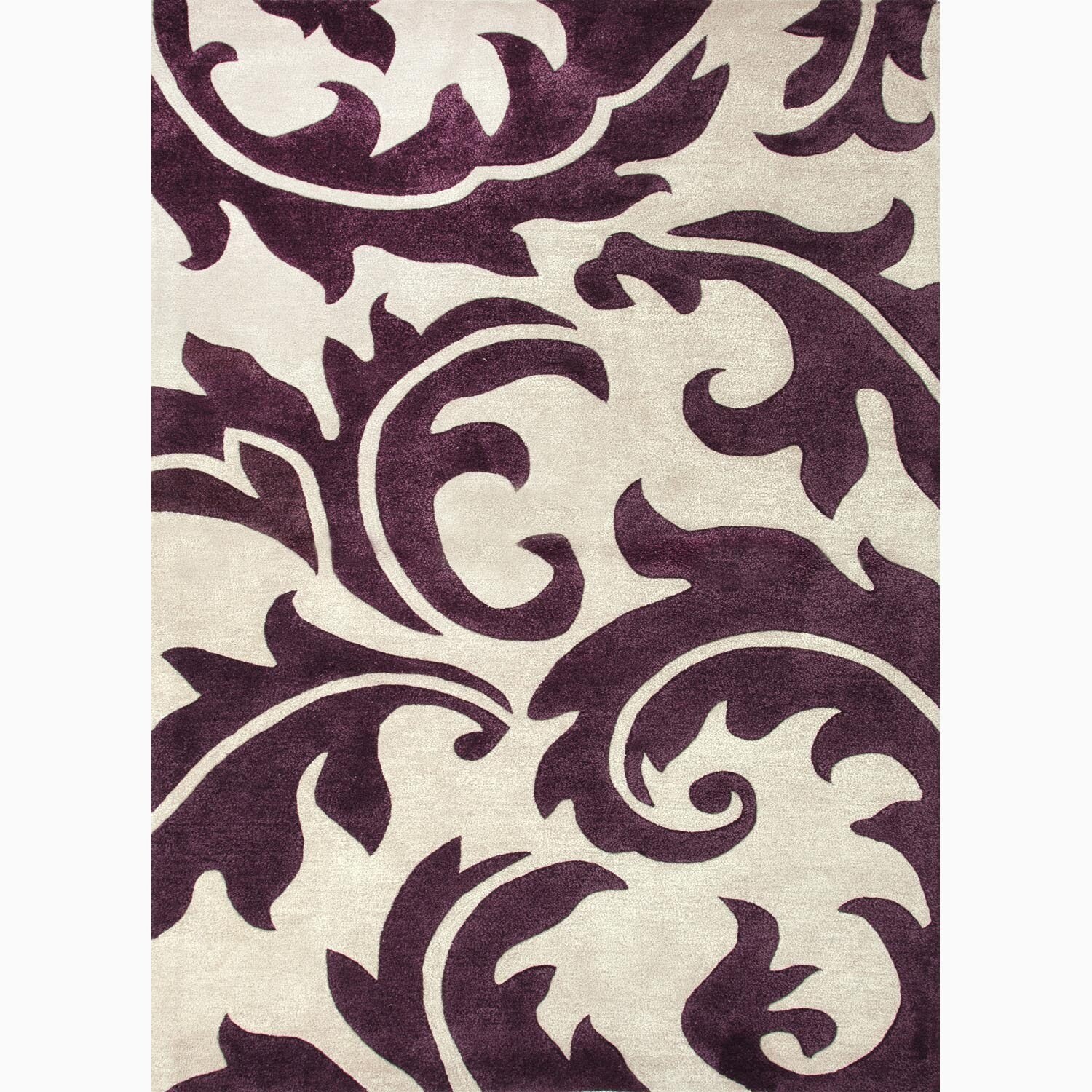 Handmade Abstract Pattern Ivory/ Purple Wool/ Art Silk Rug (8 X 10)