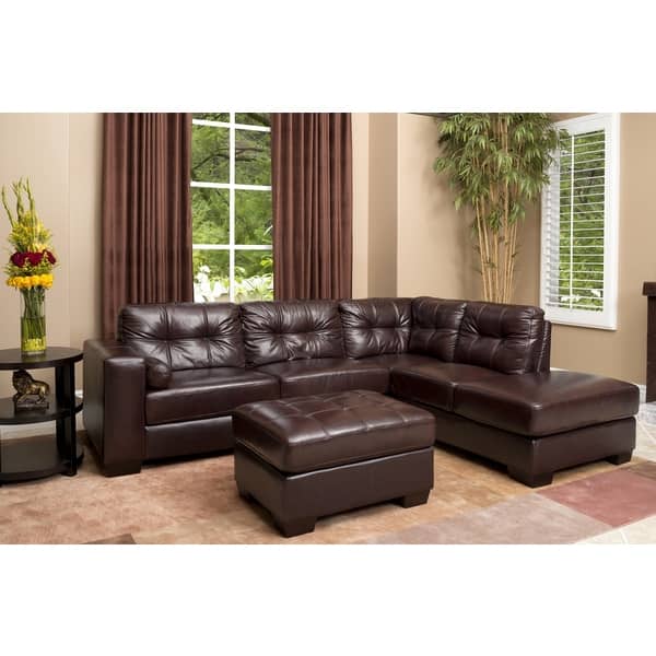 Burgundy Palermo Italian Leather Sectional Sofa and Ottoman Set