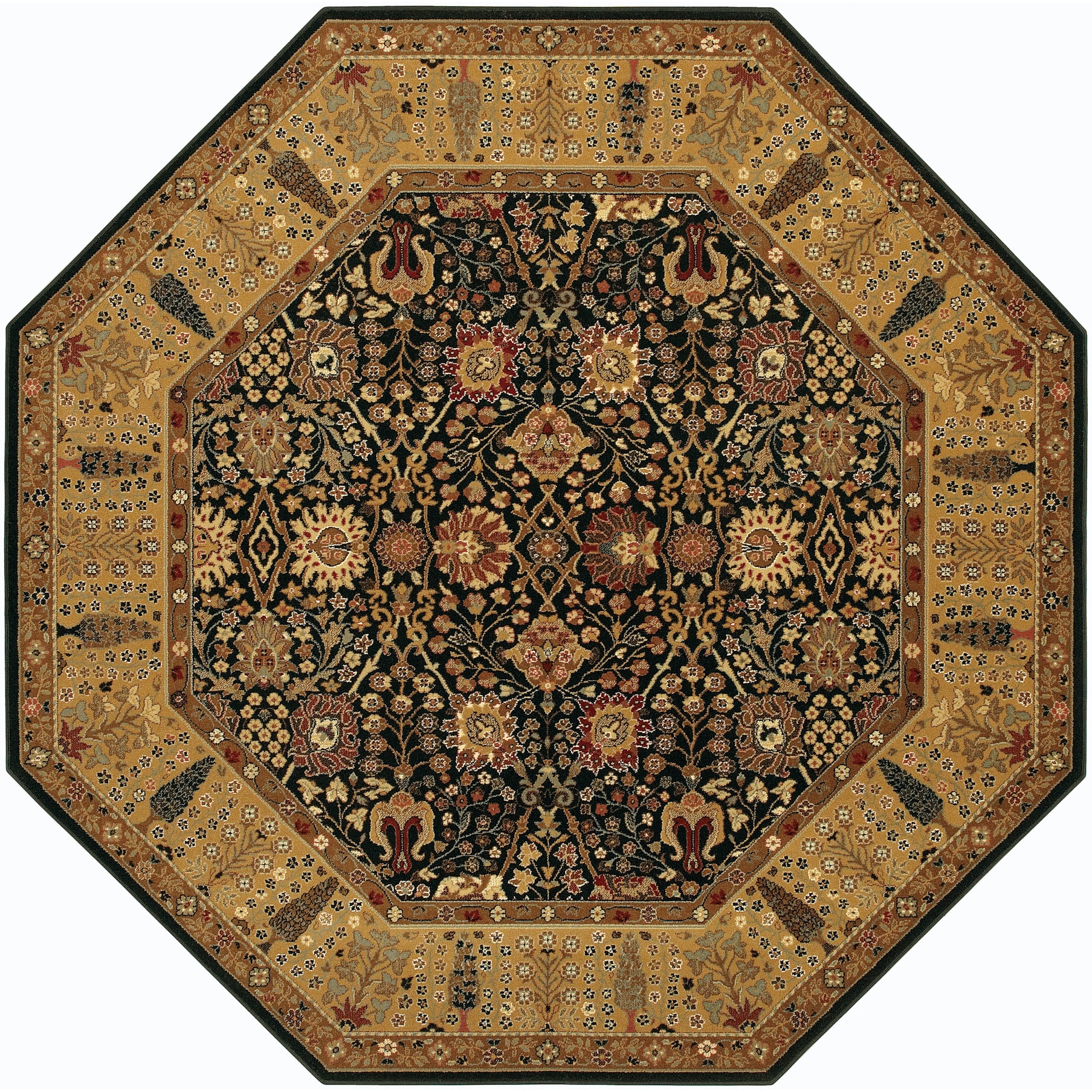 Royal Kashimar Cypress Garden/black deep Maple 66 Octagon Rug