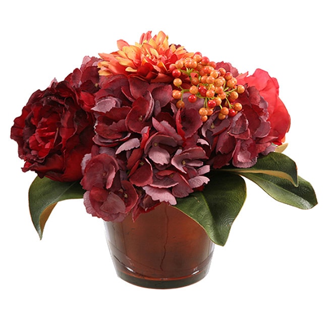 Rose/ Hydrangea 10 inch Centerpiece In Glass Vase