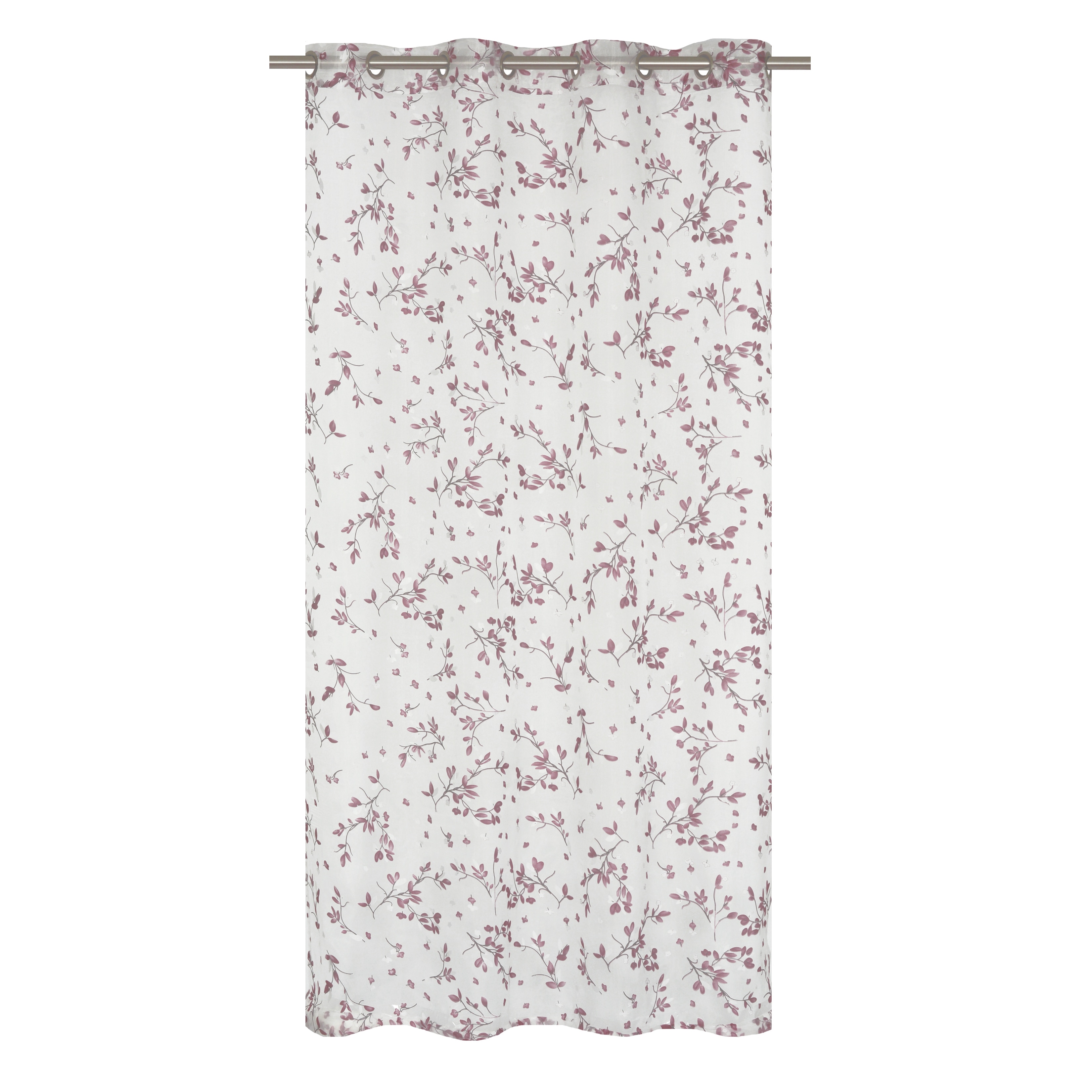 Bouquet Printed Floral Burnout White/ Plum Red Curtain Panel Pair