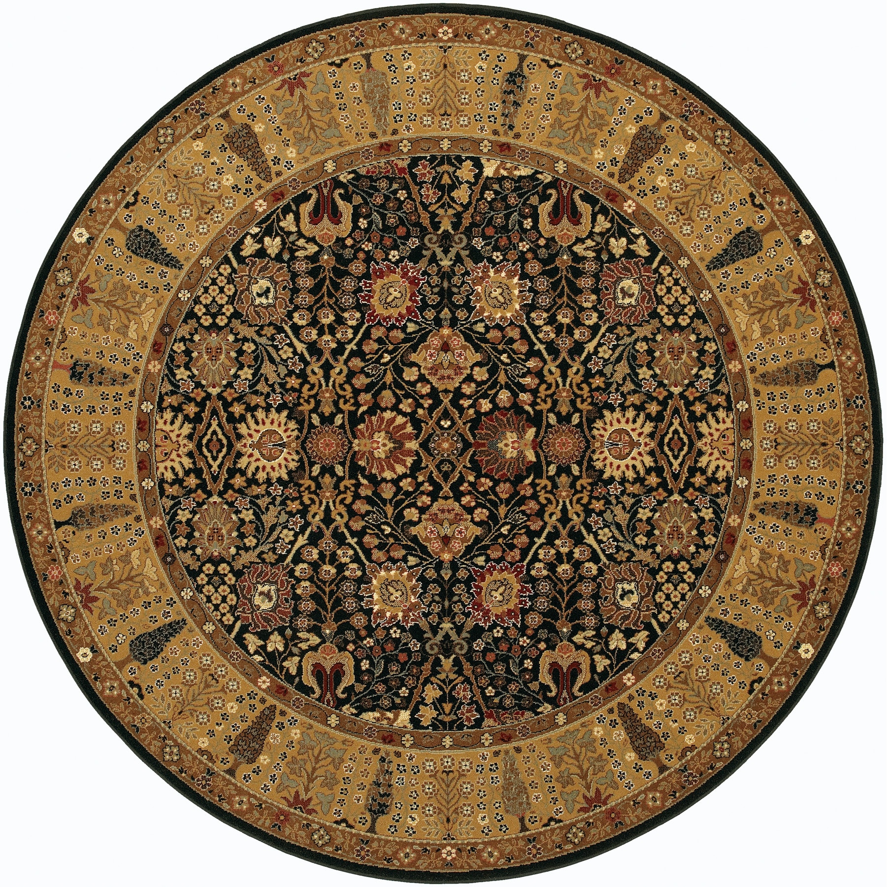 Royal Kashimar Cypress Garden Black/ Deep Maple Rug (66 Round)