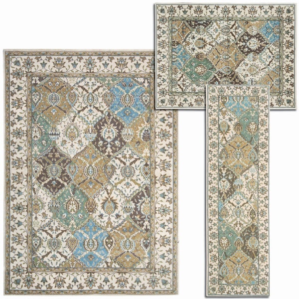 Nourison Assorted Diamonds Collection Beige 3 piece Rug Set Nourison 5x8   6x9 Rugs